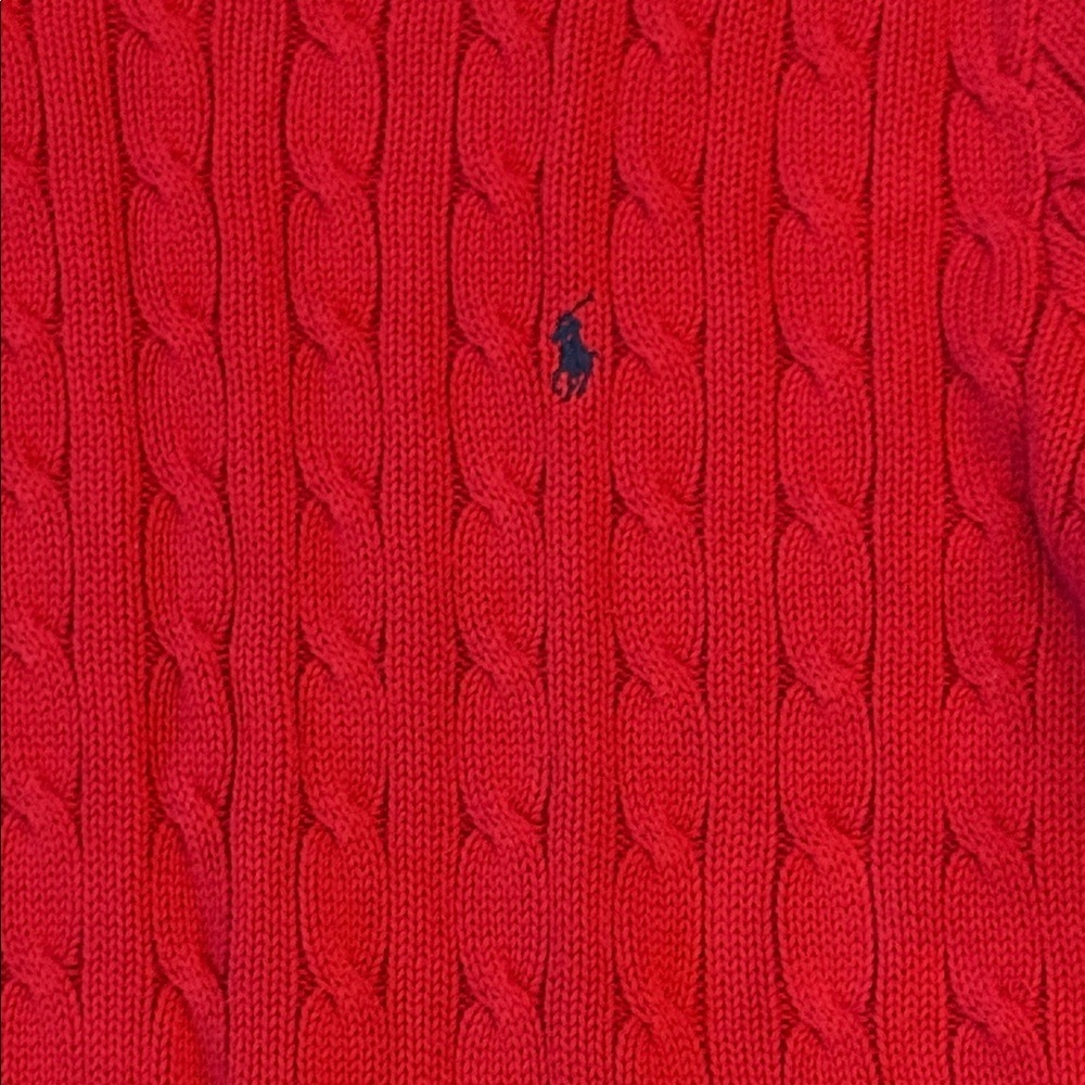 Polo Ralph Lauren Sport Red Cable-Knit Crewneck Sweater  Size M Cotton Vintage - Picture 3 of 9